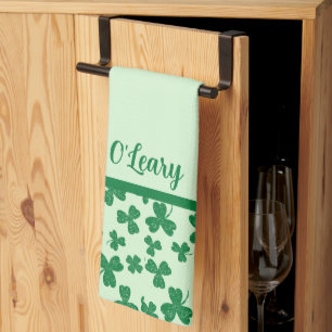 St. Patrick's Day Green Shamrock Monogrammed Kitchen Towel