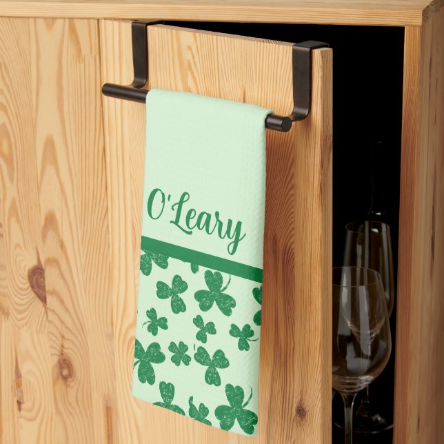 St. Patrick's Day Green Shamrock Monogrammed Kitchen Towel (Thirds Fold)