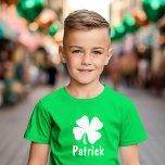 St Patricks Day Green Shamrock Personalized Name T-Shirt<br><div class="desc">Custom green children's shirt design includes a first name monogram (or other text) in white with a shamrock four-leaf clover.  Perfect for St. Patrick's Day!</div>