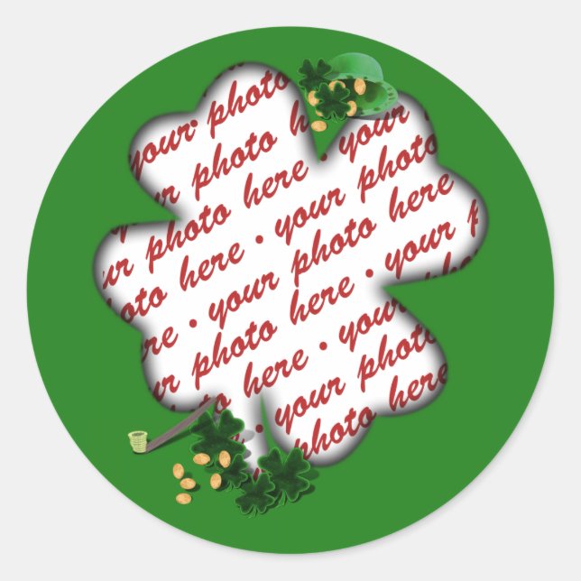St Patrick's Day Green Shamrock Photo Frame Classic Round Sticker (Front)