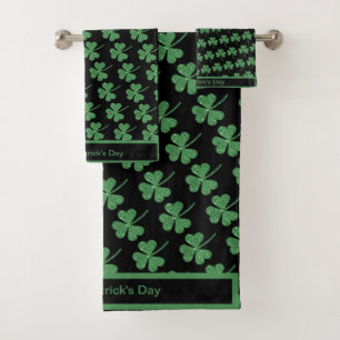St. Patrick's Day Green Shamrock Vine Irish Party  Bath Towel Set
