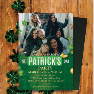 St. Patrick's Day Green Shamrock Vine Irish Party  Foil Holiday Card