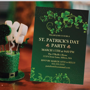 St. Patrick's Day Green Shamrock Vine Irish Party Foil Holiday Card