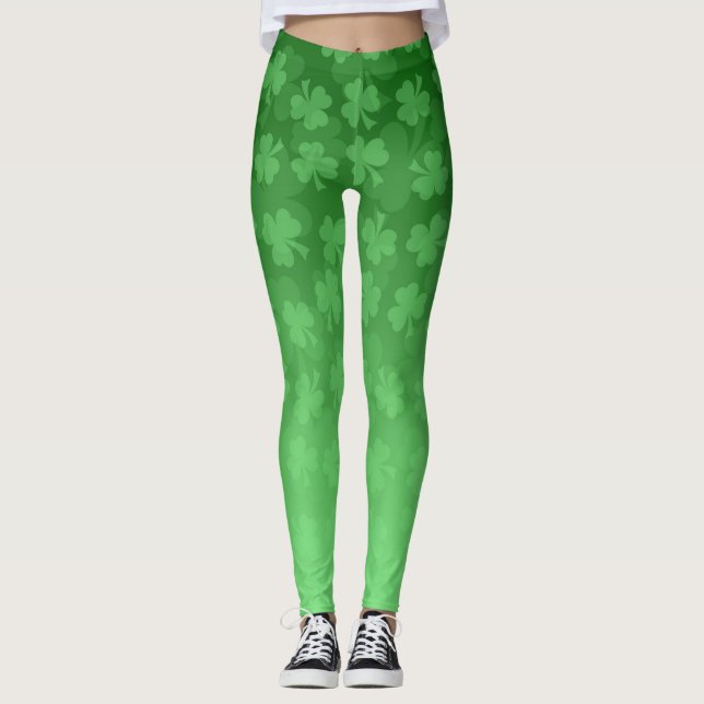 St. Patrick's Day green shamrocks ombre pattern Leggings (Front)