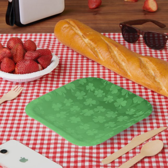 St. Patrick's Day green shamrocks ombre pattern Paper Plate (Picnic)