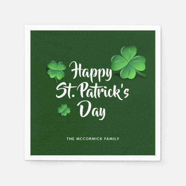 St Patricks Day Green Shamrocks Party Personalized Napkin (Front)