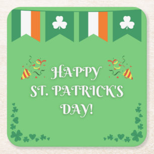 St. Patrick's Day Green Square Paper Coaster