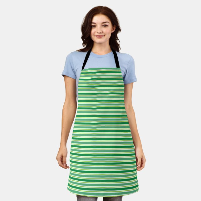 St. Patrick's Day Green Stripes Pattern-54608 Apron (Worn)