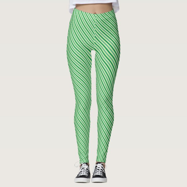 St. Patrick's Day Green Stripes Pattern-54608 Leggings (Front)