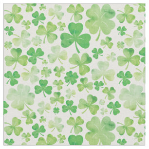 St. Patricks Day Green Watercolour Shamrock Design Fabric