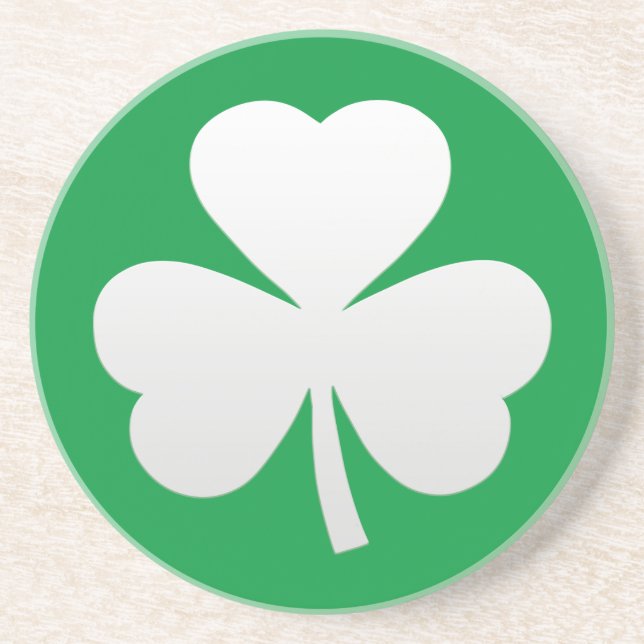 St. Patrick's Day Green White Shamrock Coaster (Front)
