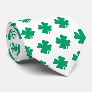 St Patrick's Day Green White Shamrock Gift Favour Tie