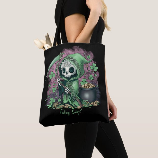 St. Patrick's Day Grim Reaper Tote Bag (Close Up)