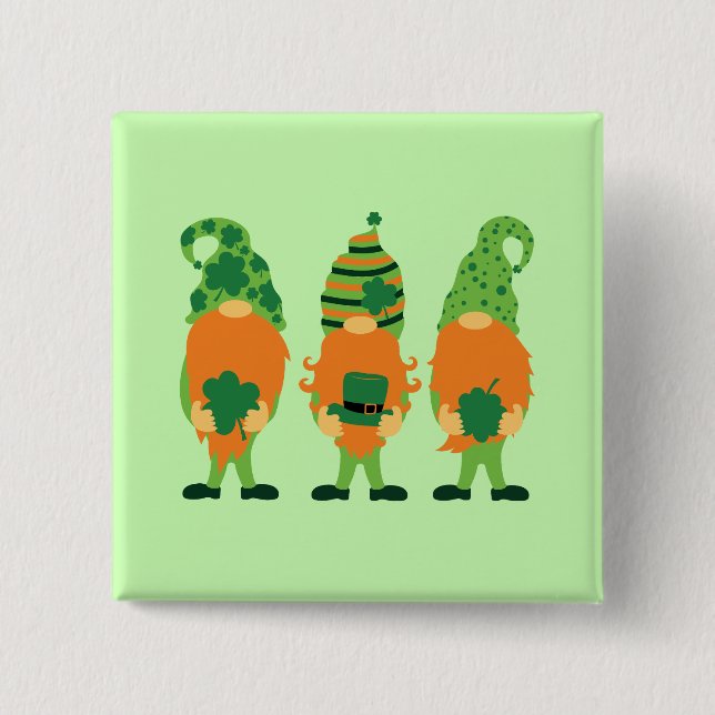 St. Patrick's Day Grnomes 2 Inch Square Button (Front)