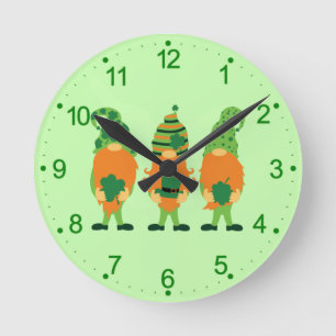 St. Patrick's Day Grnomes Round Clock
