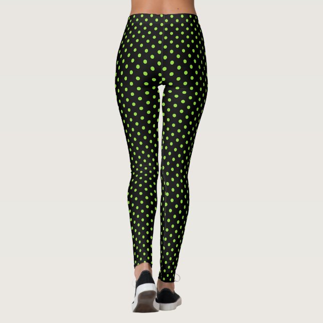 St Patricks Day Halloween Green Polka Dots Black Leggings (Back)