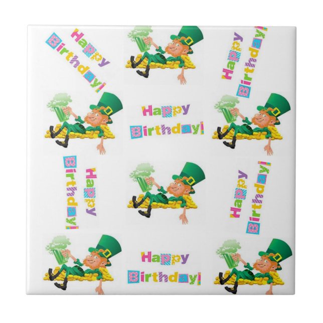 St. Patrick's Day Happy Birthday Ceramic Tile  (Front)