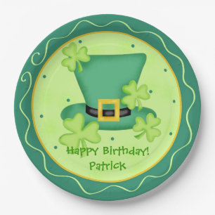 St. Patrick's Day Happy Birthday Name Personalized Paper Plate