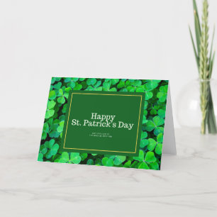 St. Patrick's Day Happy with Shamrock on green  Holiday Card