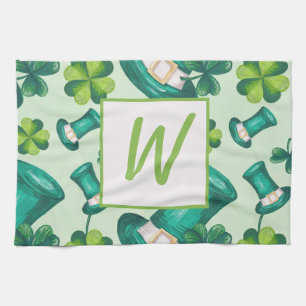 St. Patrick's Day Hat and Clovers Kitchen Towel