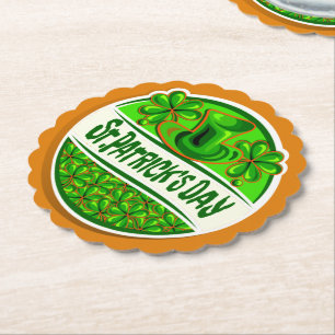 St Patrick's Day Hat Shamrocks Green Orange Paper Coaster