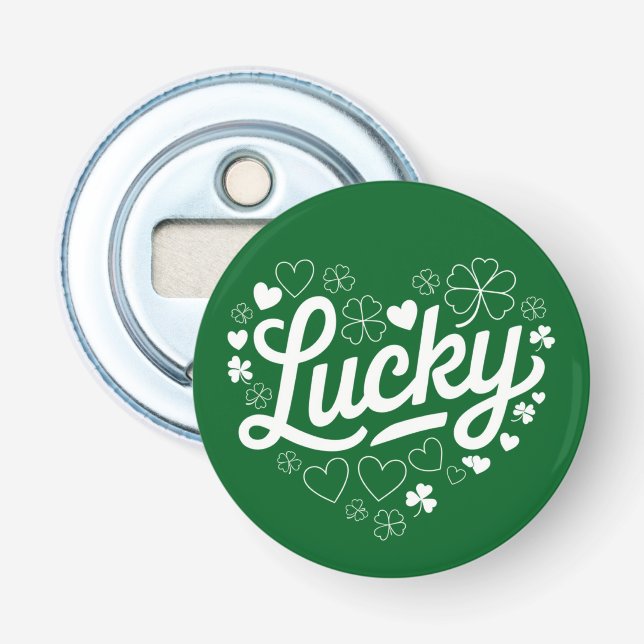St Patrick's Day Heart Lucky Clover Shamrock  Bottle Opener (Front)