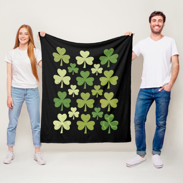 St Patrick's Day Heart Lucky Clover Shamrock  Fleece Blanket (In Situ)