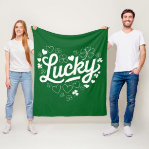 St Patrick's Day Heart Lucky Clover Shamrock  Fleece Blanket