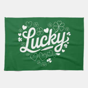 St Patrick's Day Heart Lucky Clover Shamrock  Kitchen Towel