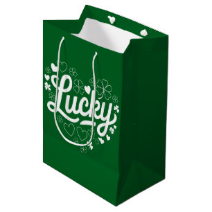 St Patrick's Day Heart Lucky Clover Shamrock  Medium Gift Bag