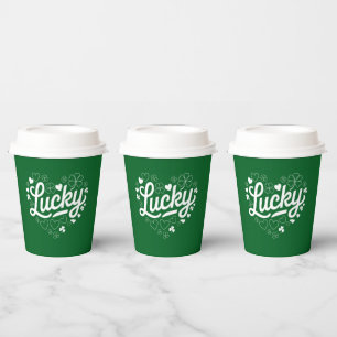 St Patrick's Day Heart Lucky Clover Shamrock  Paper Cups