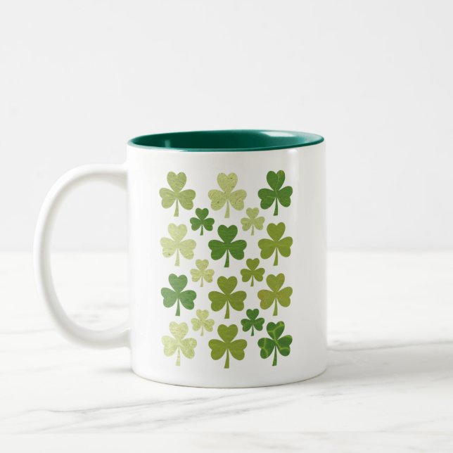 St Patrick's Day Heart Lucky Clover Shamrock  Two-Tone Coffee Mug (Left)