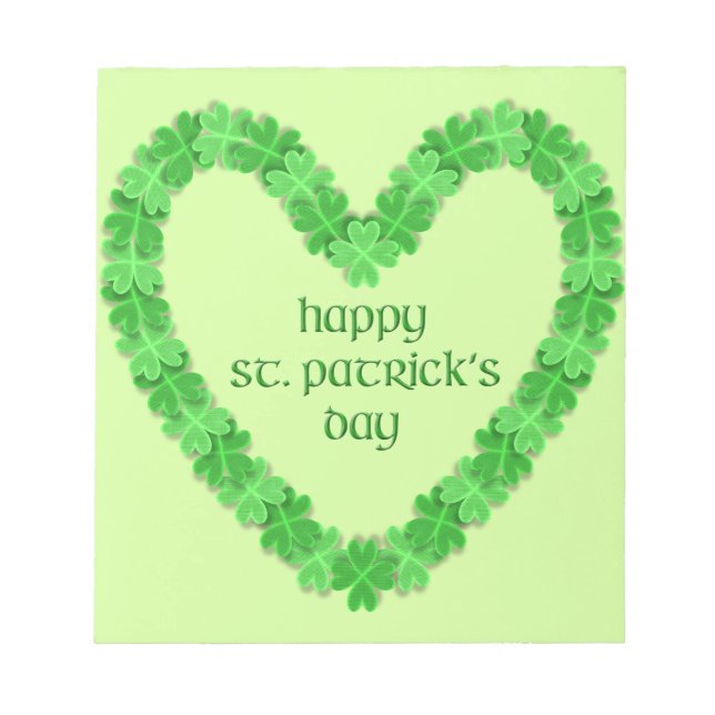 St Patrick's Day Heart Notepad (Front)