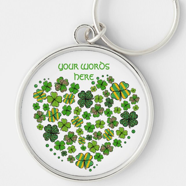 St. Patrick's Day heart of shamrocks, personalize  Keychain (Front)