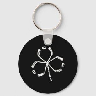 St Patricks Day Hockey Shamrock Vintage Stick Sain Keychain