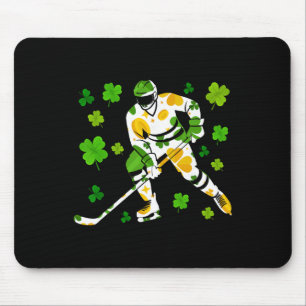 St Patricks Day Hockey Shamrock Vintage Stick Sain Mouse Pad