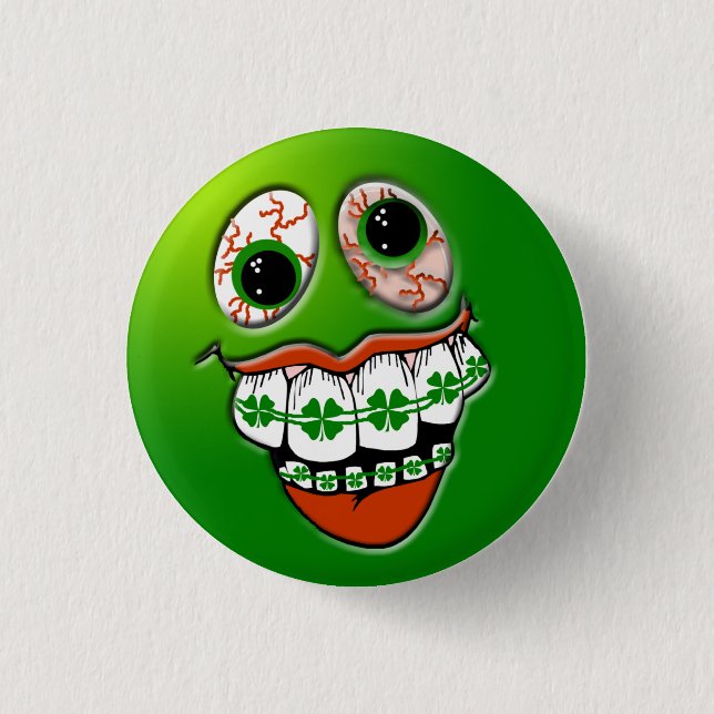 St. Patrick's Day Humour Joke Funny Face Green 1 Inch Round Button (Front)