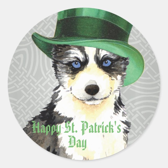 St. Patrick's Day Husky Classic Round Sticker (Front)