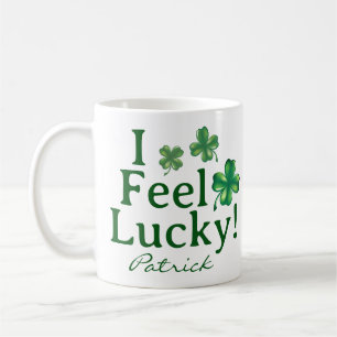 St. Patrick's Day I Feel Lucky Green Shamrock Trio Coffee Mug