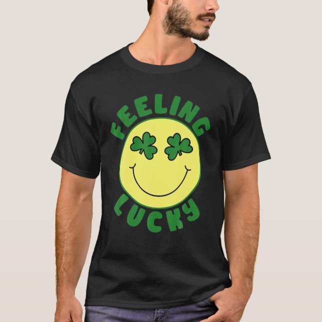 St Patrick's Day I Feel Lucky Leopard Clover Graph T-Shirt (Front)