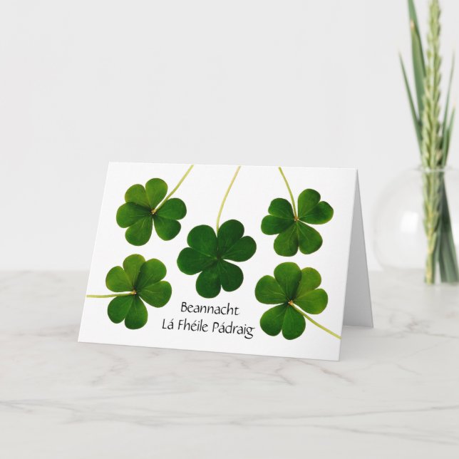 St. Patrick's Day in Irish Gaelic Shamrocks Card (Front)