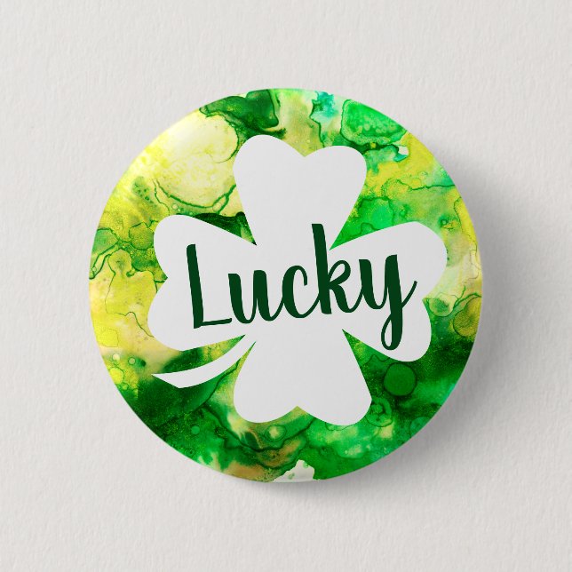 St. Patrick's Day Ink Splatter Lucky Shamrock 2 Inch Round Button (Front)