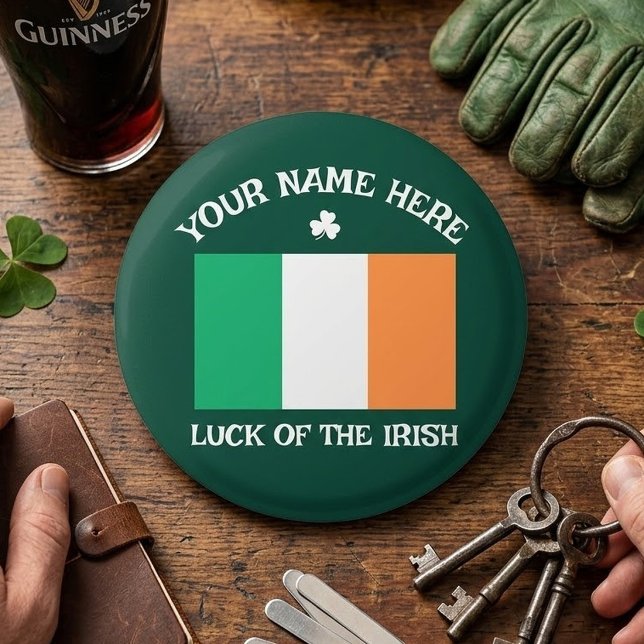St Patrick's Day Ireland Flag Custom Name Shamrock 1 Inch Round Button (Creator Uploaded)