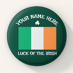 St Patrick's Day Ireland Flag Custom Name Shamrock 1 Inch Round Button