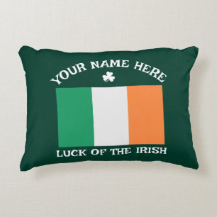 St Patrick's Day Ireland Flag Custom Name Shamrock Accent Pillow