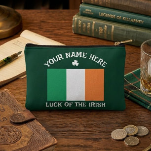 St Patrick's Day Ireland Flag Custom Name Shamrock Accessory Pouch