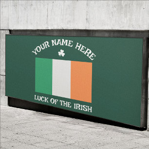 St Patrick's Day Ireland Flag Custom Name Shamrock Banner