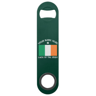 St Patrick's Day Ireland Flag Custom Name Shamrock Bar Key