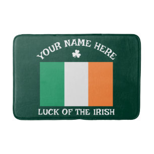 St Patrick's Day Ireland Flag Custom Name Shamrock Bath Mat