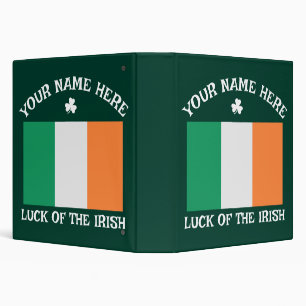 St Patrick's Day Ireland Flag Custom Name Shamrock Binder